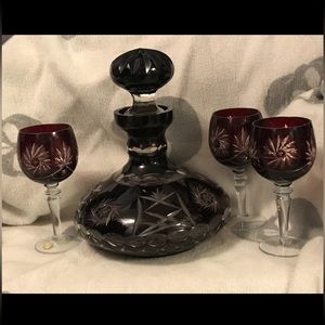 Antique red, cut to clear crystal. GORGEOUS piece, crystal wine decanter ONLY